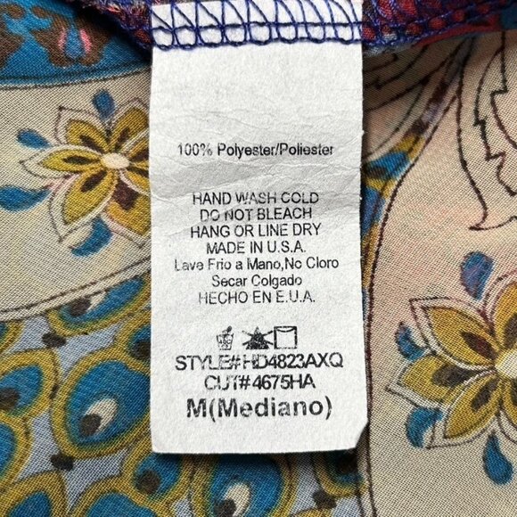 Pink Owl Multicolor Boho 3/4 Sleeve Hi-Low Semi Sheer Sheath Dress  - Sz M - Picture 5 of 5